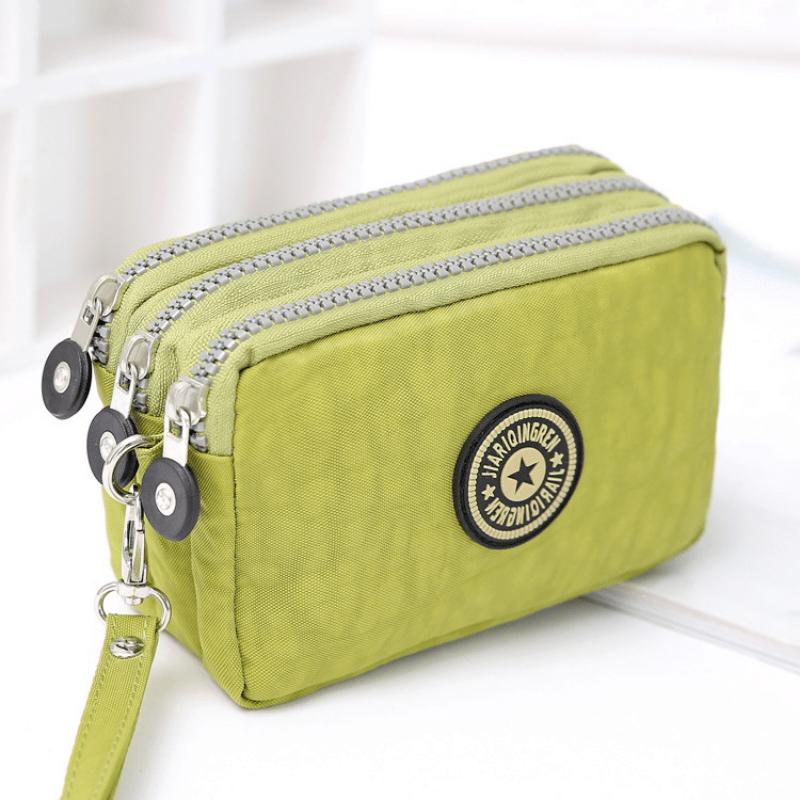 New Washed Denim Women's Three Zipper Coin Purse,Makeup Bag,Phone Bag,Hand-Held Portable Bag