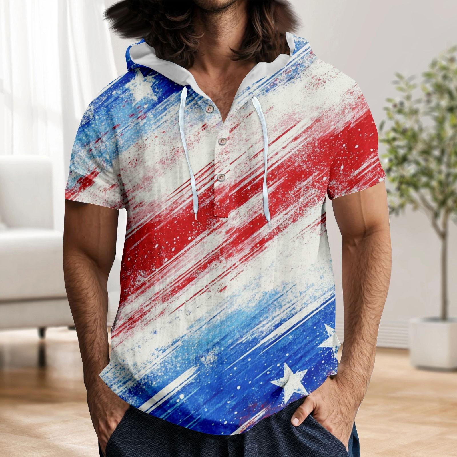 

Мужская повседневная футболка с короткими рукавами, капюшоном и открытым воротом на пуговицах S белый