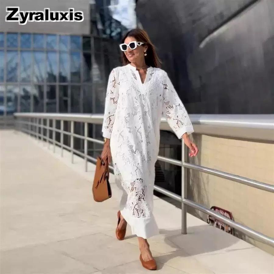 Nuovo Set Due Pezzi Abito Casual Largo con Scollo a V in Pizzo