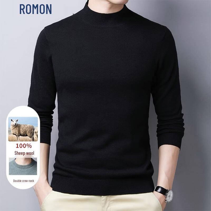 ROMON Men's Semi-High Collar Wool Sweater