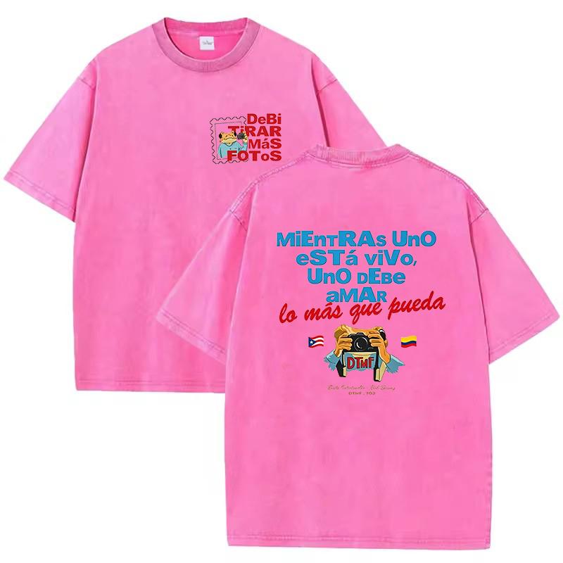 T-shirt alla moda Hip Hop Rapper Bad Bunny Cotone Lavato Vintage Debi Tirar Mas Fotos DTMF Abbigliamento Uomo