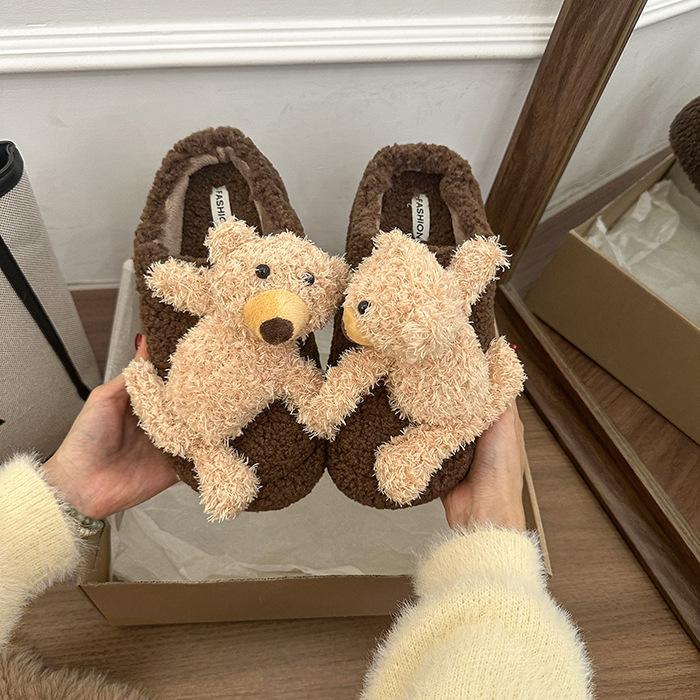 

Mao Mao slippers women s outer wear 2025 new winter three-dimensional bear doll thick bottom heightening plush slippers cotton slippers 40 темно-коричневого