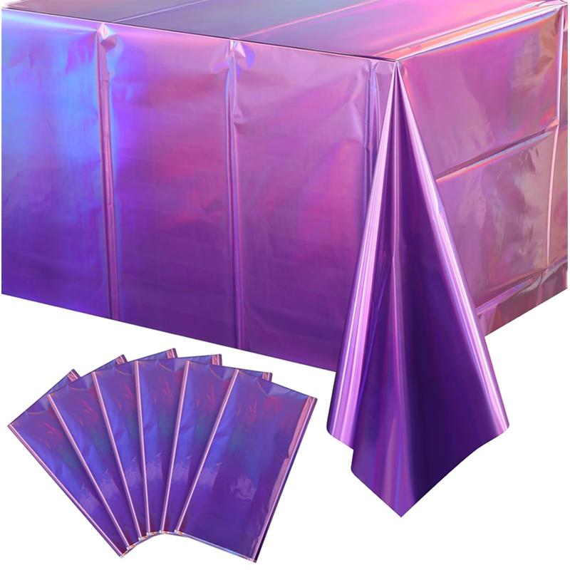 Hot Pink Iridescence Plastic Tablecloth Shiny Foil Metallic Laser Rainbow Rectangle Table Cover for Birthday Wedding Party Decor 5
