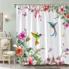 1pc Shower Curtain Featuring Colorful Hummingbirds and Hibiscus Flowers In a Serene Nature-Inspired Watercolor Design