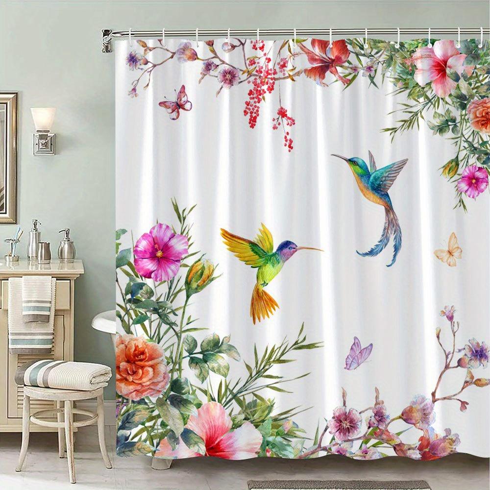 

1 шт. Шторка для душа с изображением разноцветных колибри и цветов гибискуса в безмятежном акварельном дизайне, вдохновленном природой 90X180CM