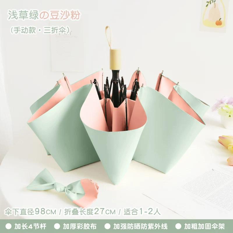 Color Plastic Automatic Foldable Compact Dual-Use Sun Umbrella