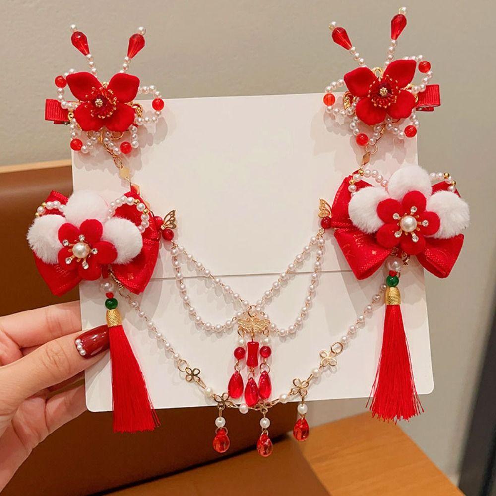 Princess Chinese Style Red Barrettes Hanfu Headwear Ancient Style Hair Clip  Kids