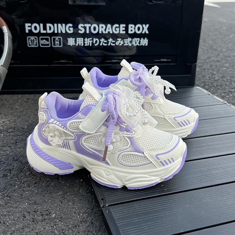 

Девочки сетчатые кроссовки 2025 весна и осень новые детские дышащие сетчатые туфли жемчужный бант повседневные папины кроссовки тренд 32-37 yards, 6 pairs in one hand фиолетовый