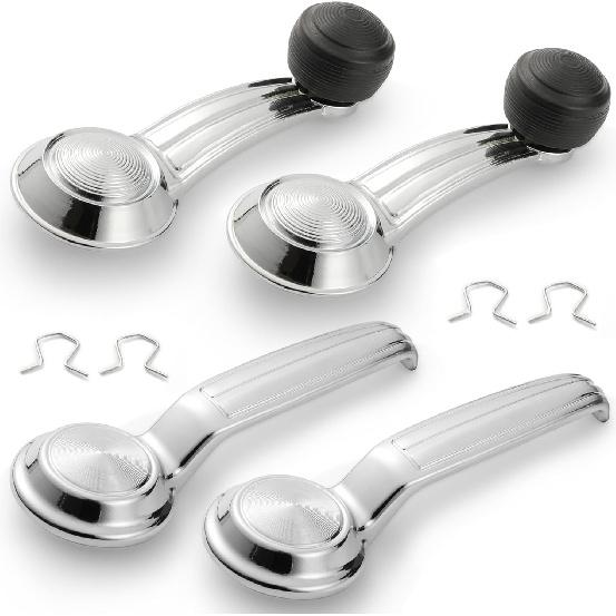Window Crank Handle & Interior Door Handle Set For 1967-1996 Buick/Chevrolet/GMC Trucks SUVs Models,Chrome,Set Of 4