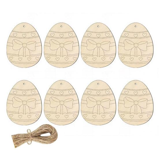 8 ks Dřevěná velikonoční vajíčka Závěsná dekorace Ručně vyráběná Dětské DIY Malování Nedokončená vajíčka Ozdoba Sváteční párty Dekorace Přívěsek