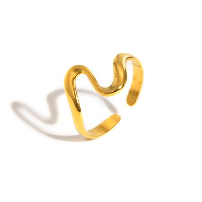 Stainless Steel Wavy Geometric Opening Ring for Women,Gold Plated Charm Rings,Trendy Jewelry Mother's Day Gifts