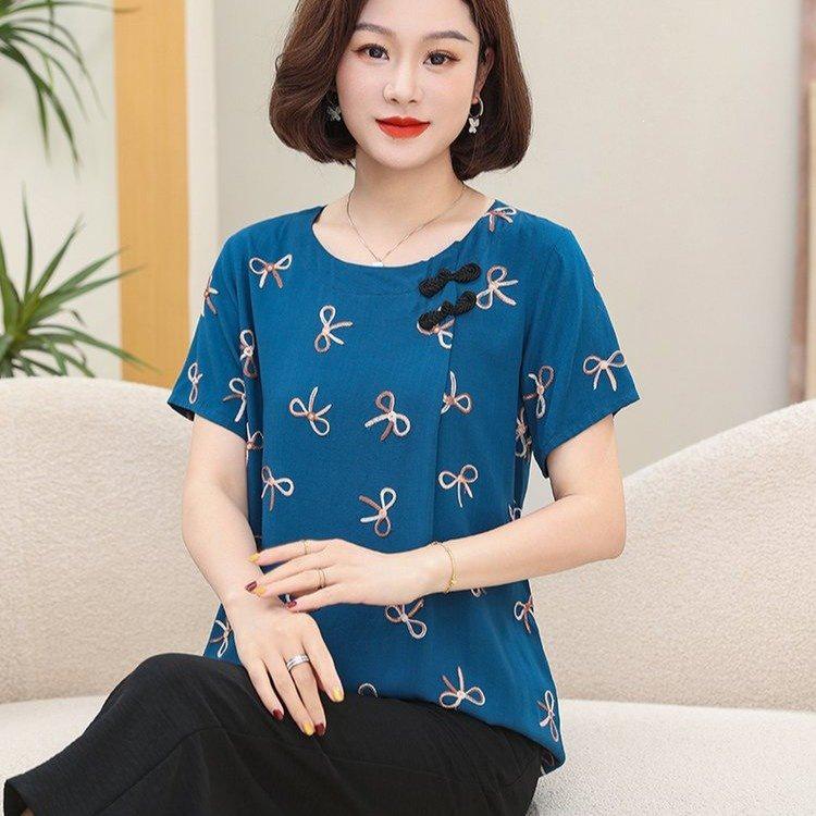 2026 Elegant Mother’s Two-Piece Summer Set: Chic Short-Sleeved Top for Middle-Aged & Elderly Women