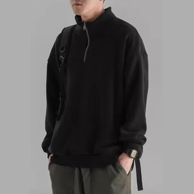 Men Fall Winter Sweatshirt Half Zipper Stand Collar Retro Solid Color Double-sided Velvet Loose Pullover Long Sleeve Top for School Dating And Travel