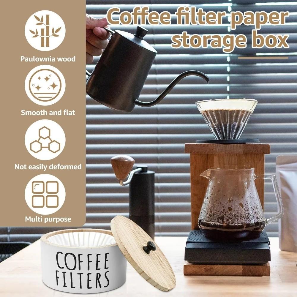 Dust-proof Coffee Filter Paper Storage Container Wooden Coffee Filter Organizer Camping