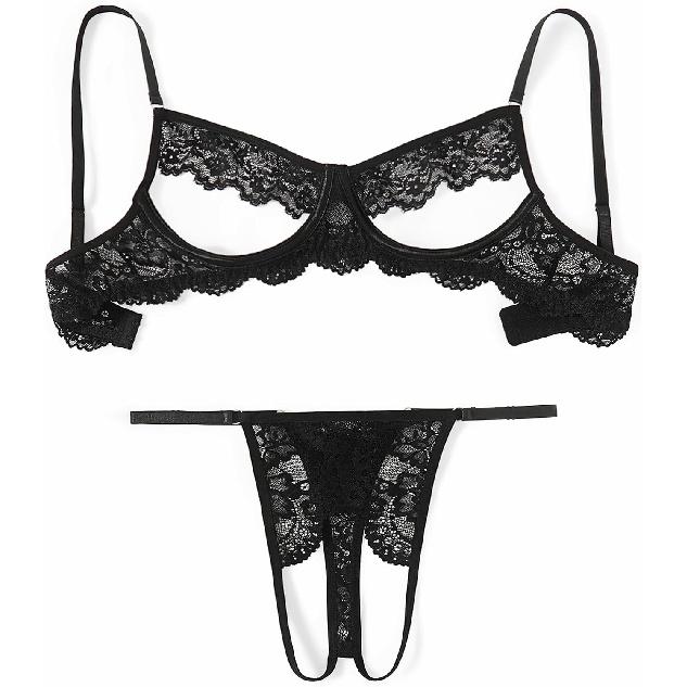 Avidlove Sexy Floral Lace Cutout Lingerie Set for Women Bra Panty 2 Piece