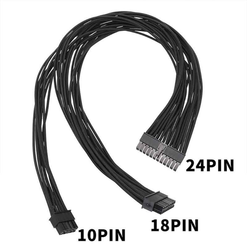 Black Flat 10Pin + 18Pin To 24Pin Modular Power Cable 18AWG for Computer Power Supply 60cm Length