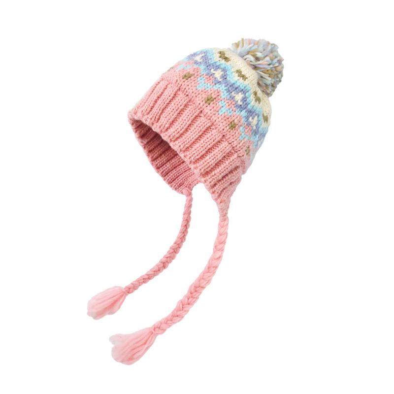 Korean Version of Children's Hats Autumn and Winter Girls Wool Hats Knitted Colored Hairballs Baby Ear Hats Boys Warm Winter
