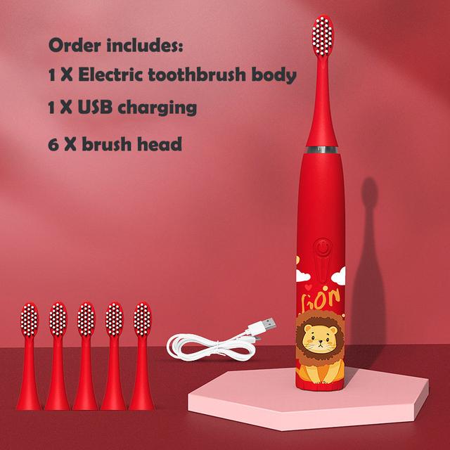 Child Toothbrush Electric Sonic Tooth Brush for Children Teeth Cleaning Whitening with 6 Soft Nozzles Toothbrush for Kids Clean