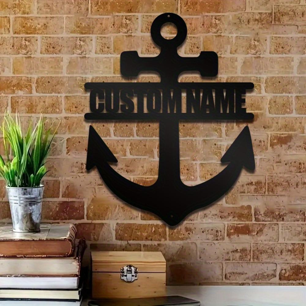 Sleek Black Metal Wall Decor Custom Engraved Anchor Initial Home Party Gift