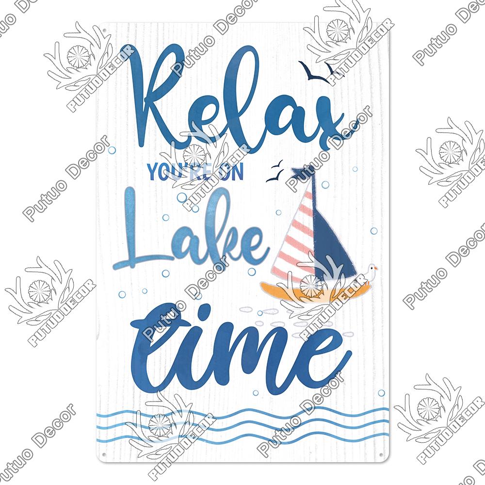 Putuo Decor Lake House Vintage Tin Signs Rustic Plaque Metal Plate Wall Art Decor for Living Room Kitchen and Entryway Posters