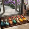 Cartoon Chicken Wood Grain Welcome Doormat, Non Slip Floor Mat for Kitchen Bathroom Patio and Balcony, Spring Summer Decor