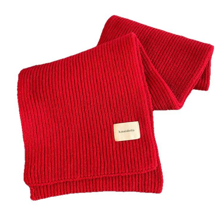 Korean version autumn and winter soft knitted wool scarf female versatile warm student solid color scarf thickened couple brown