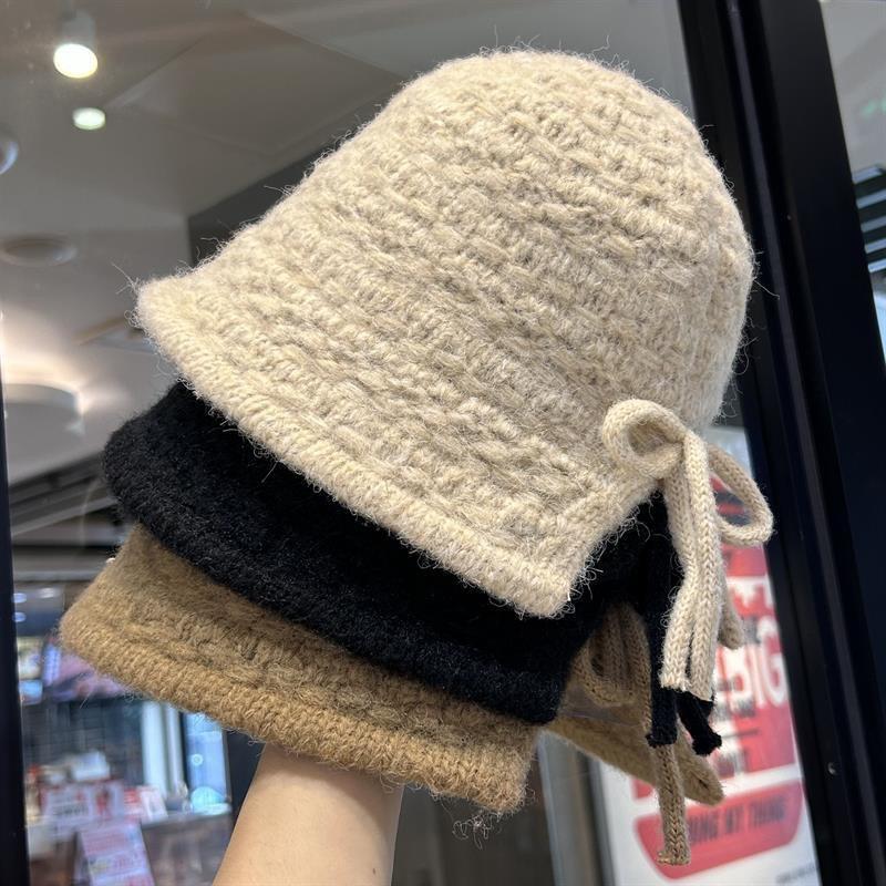 Small Hollow Knitted Fisherman Hat Basin Hat Autumn and Winter Sweet Girl Warm Ear Protection Bucket Hat