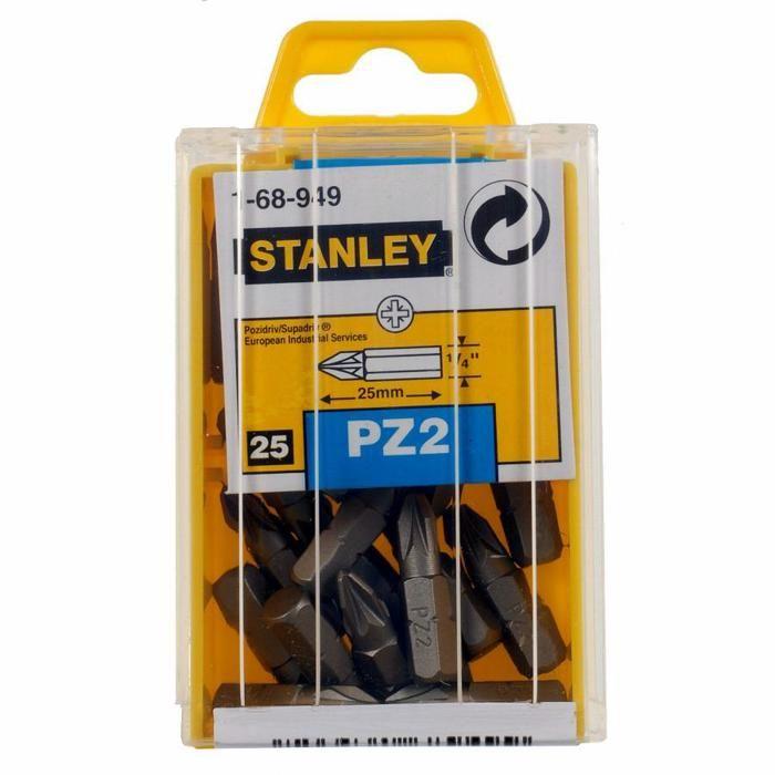 Embouts De Vissage - STANLEY - PZ2 - 25mm - 25 Embouts - 1/4'' Standard