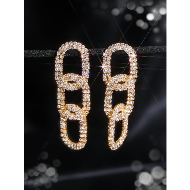 Cercei cu lanț cu strasuri strălucitoare, personalizați, exagerați, cu temperament, sute de cercei asortate, cercei pentru club de noapte, cercei pentru femei, 1 pereche