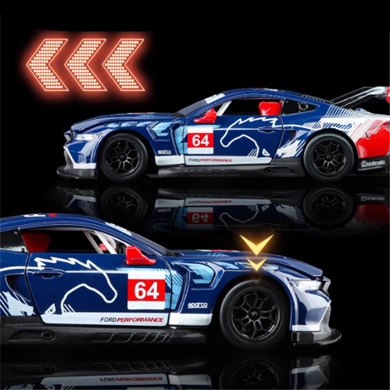 1/24 Ford Mustang GT3 #64 Alloy Track Racing Car Model Diecast Metal Muscle Sports Vehicles Car Model Sound and Light Kids Gifts