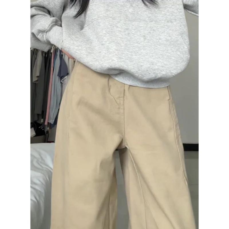 Women s Plus Size Vintage Khaki Denim Jeans - High Waist, Slimming, Loose Fit, Straight & Wide Leg for Autumn M