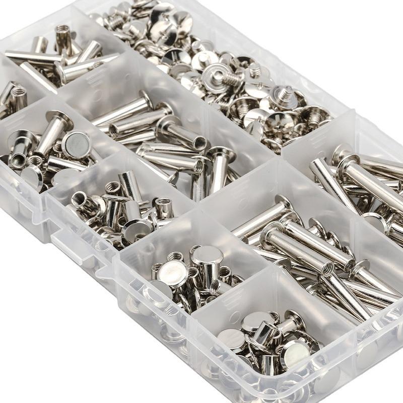 Nickel-Plated Locking Screw Set with Mother-and-Child Rivets & I-Shaped Binder Nails.