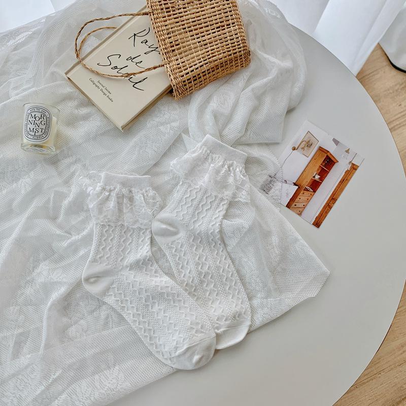 

White Lace Socks Kids Lolita Sweet Japanese Girls Socks College Wind Cotton Socks Twist Stacking Socks Women one size fits all