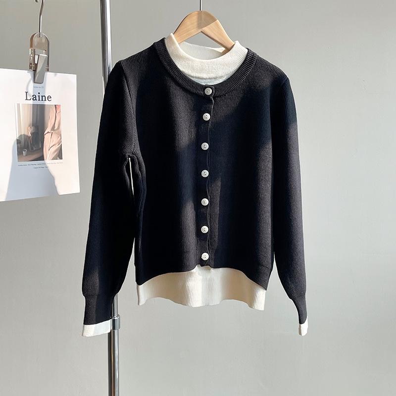 

Taochuan Women s Korean Two-in-One Sweater - Lazy Spring Style, Long-Sleeved Knitted Cardigan YL1560 One Size чорний