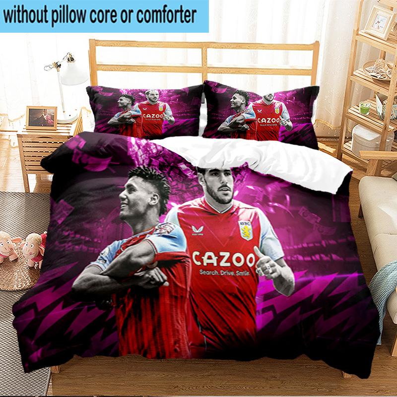 Aston Villa Fc Crest 3PCS Print Bedding Set, Includes A Duvet Cover and Two Pillowcases for Bedroom, Dormitory, Suitable for All Seasons
