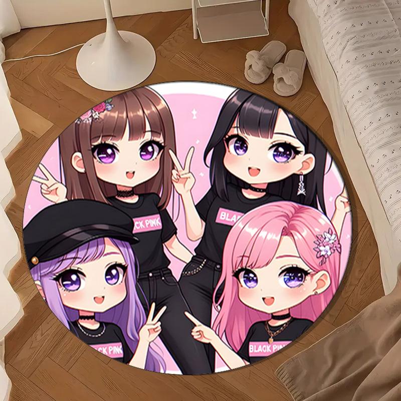 Pink And Black K-pop Round mat, Anti-slip Circle Carpet Chair rug For livingroom,Bedroom, doormat home decor Gift Christmas Gifts