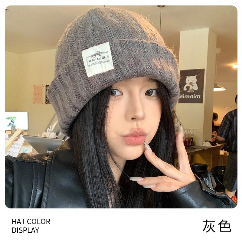 Big head circumference wool hat for women's autumn and winter 2024 new model, small face, warm and cold protection, big face knitted pile cold hat