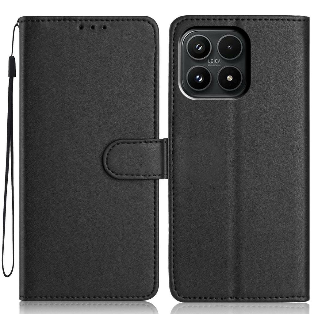 For Xiaomi 17 Wallet Case with Strap/Multiple Card Slots Solid Color Leather Stand Phone Cover