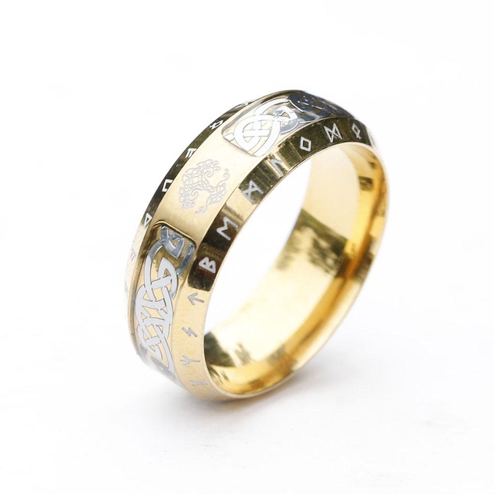 2023 Nordischer Wikinger Buchstabe Einfacher Edelstahl Runen Ring Europäische und Amerikanische Vintage Lebensbaum Ringe als Geschenk