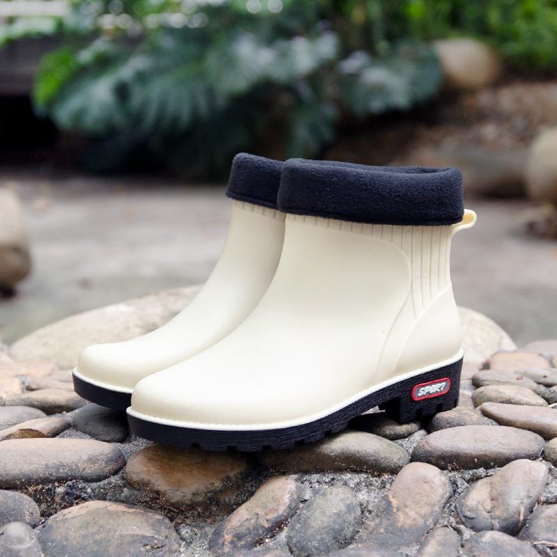 Short tube women's water shoes fleece warm low tube thick-soled water boots rain boots waterproof glue shoes