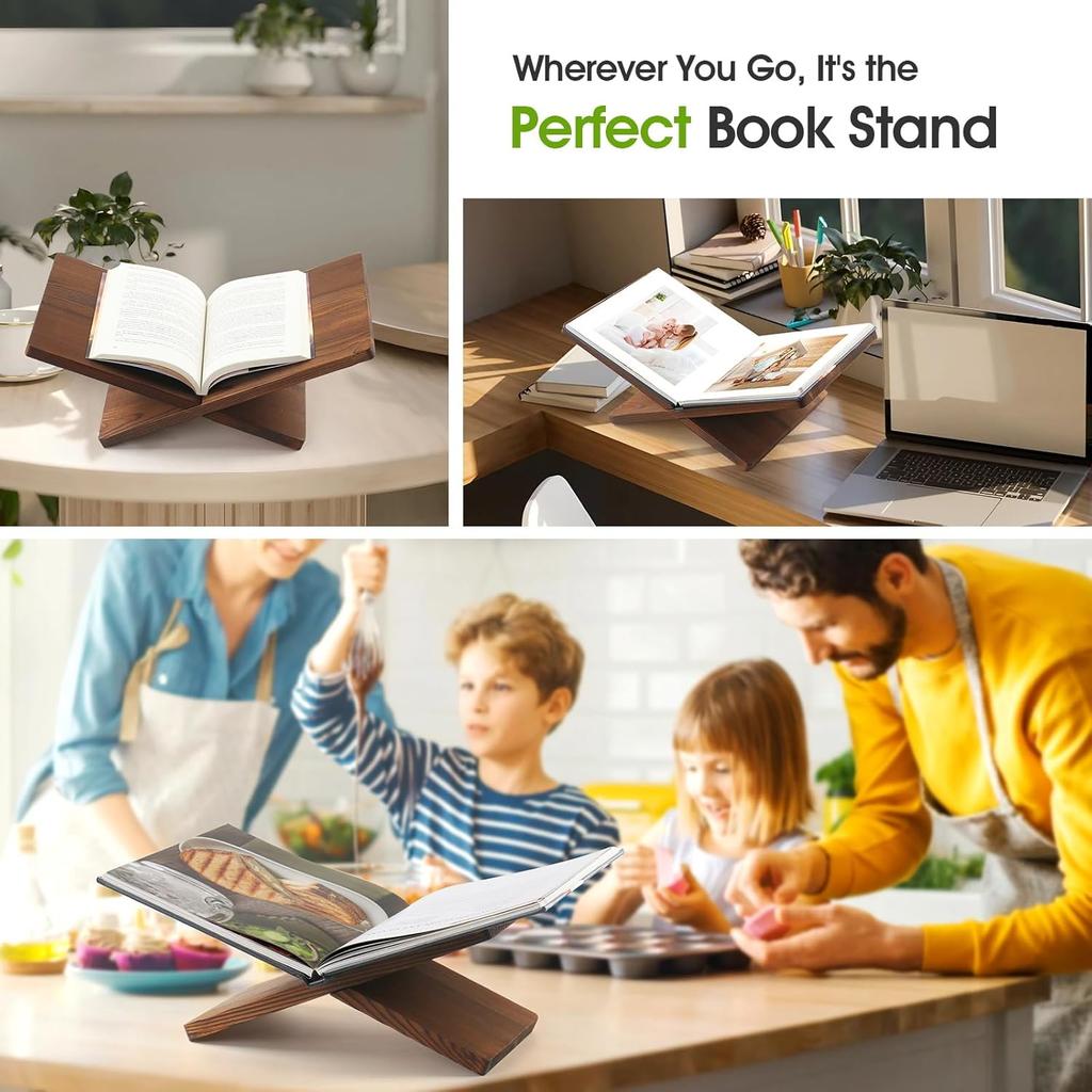 Book Stand for Reading - Solid Wood Book Holder for Open and Closed Books, Cookbook, Magazines, Textbooks (Redwood)