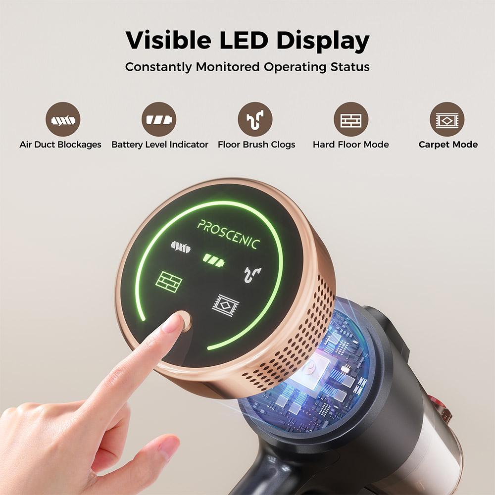 Proscenic P11 Ultra Cordless Vacuum Cleaner, 40kPa Suction, 40min Runtime, Tangle-Free Brush, 4-Layer Filtration, Green LED Headlights