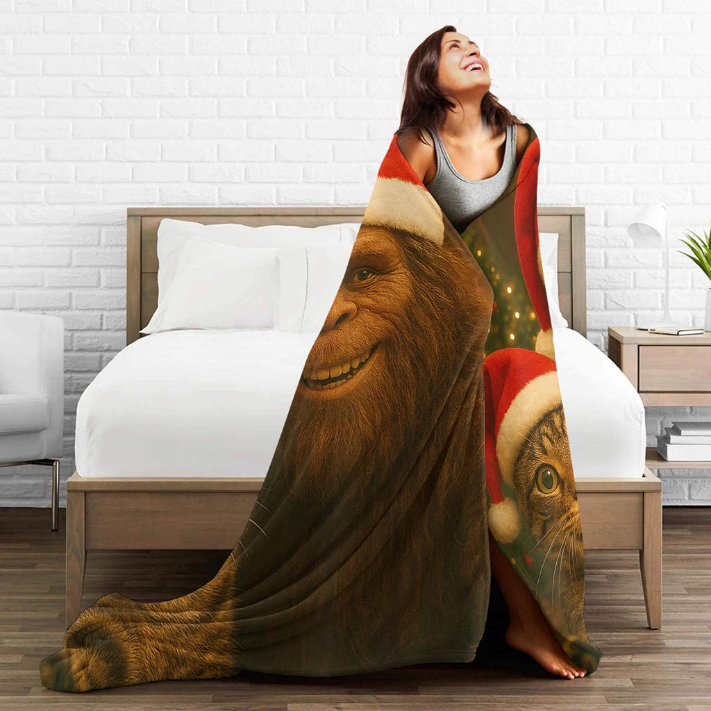 Cat Selfie with Santa Blanket Quality Super Soft  Throw Blanket Winter Children Couch Chair Sofa Bed Fashion Bedspread