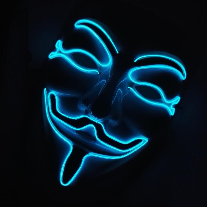 Halloween Glowing V Mask EL Wire Neon Light Up Anonymous Mask Cosplay Horror Luminous Mask for Man Women Haunted House Props
