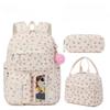 Set de 3 pièces Sac à dos d'école en velours côtelé avec sac à lunch trousse à crayons Sac d'école mignon pour fille Sac à livres Fraise Sac à dos pour adolescents Femmes