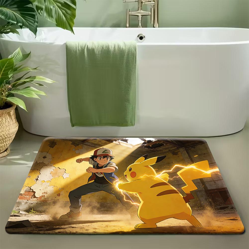 Raichu with Lightning and Dragon Print Non-slip Doormat, Soft Absorbent Floor Rug for Home Decor