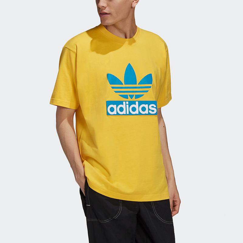 Adidas Originals Big Trefoil Tee Casual Sport Crew Neck Short Sleeve T-Shirt Men Tops Yellow H09345