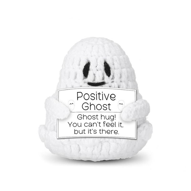 Creative Funny Handmade Knitted Positive Ghost Halloween Home Decoration Crochet Ghost Cat Knitted Doll With Card Christmas Gift