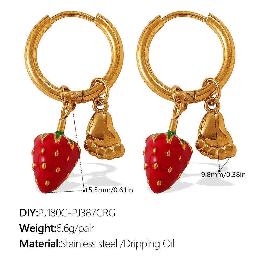 Simple sweet wind cute DIY pepper strawberry pendant earrings stainless steel gold-plated daily jewelry women