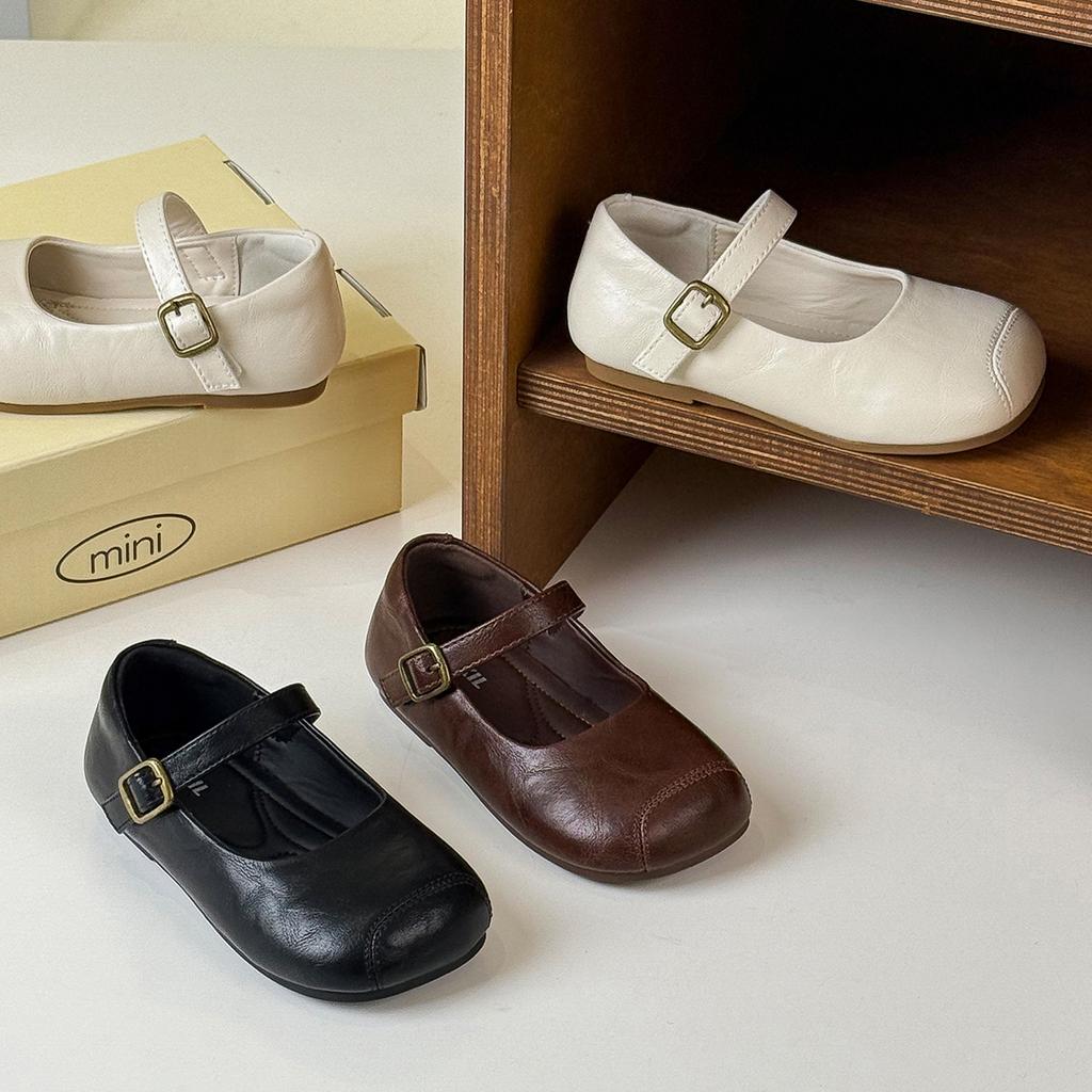 Girls' leather shoes spring 2025 new children's shoes Korean version versatile square mouth shoes retro fashion grandma shoes